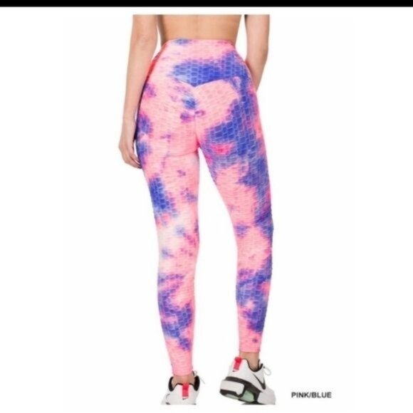TIE-DYE HONEYCOMB LEGGINGS PINK & BLUE-NEW - Picture 4 of 4